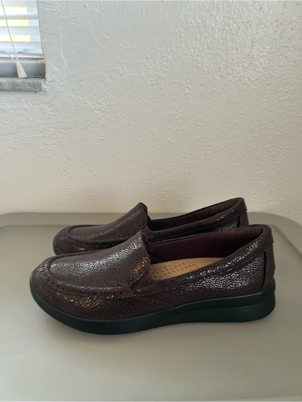Clarks Metallic Plum Slip-On Loafers